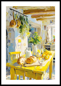 Country kitchen bathed in the golden light of the sun-0
