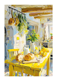 Country kitchen bathed in the golden light of the sun-1