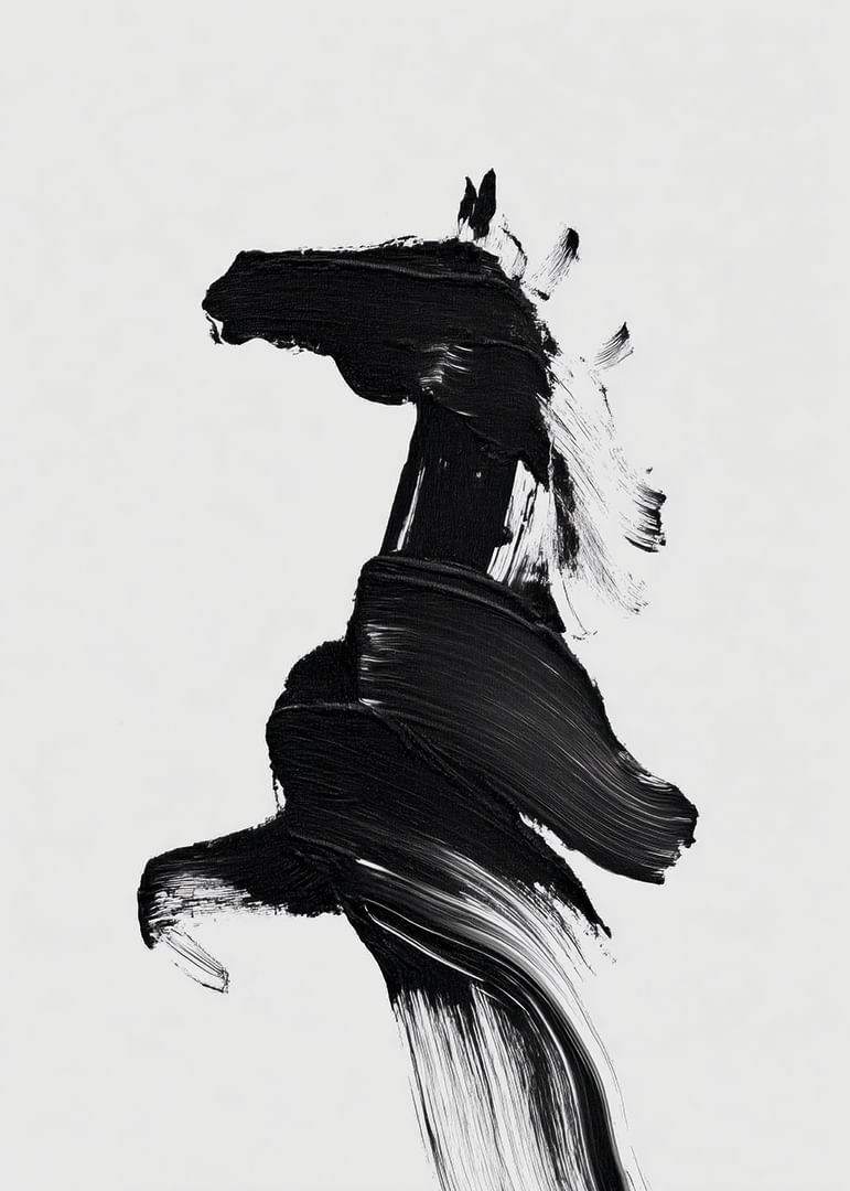 Silhouette de cheval stylisée peinte à coups de pinceau puissants-12