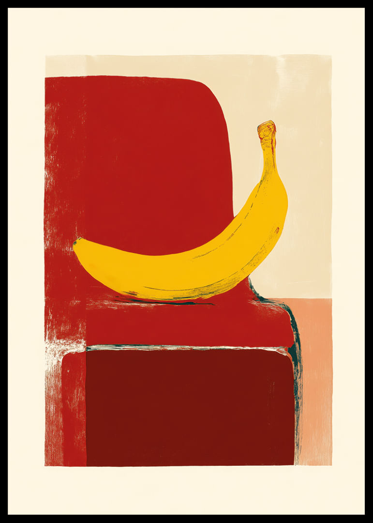 Une banane brille sur un fond rouge vif, attirant immédiatement le regard.-12