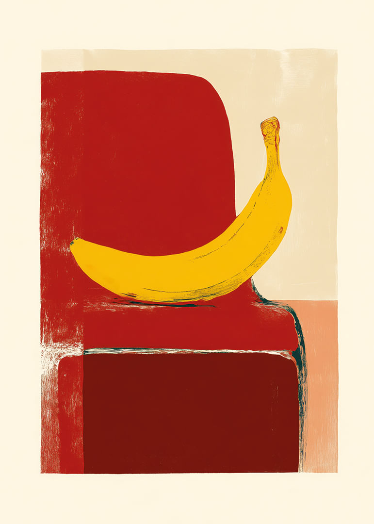 Une banane brille sur un fond rouge vif, attirant immédiatement le regard.-12