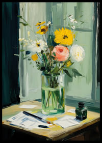 Des fleurs colorées dans un vase créent une harmonie vibrante-2