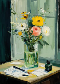 Des fleurs colorées dans un vase créent une harmonie vibrante-3