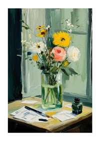 Farverige blomster i vase skaber livlig harmoni-1