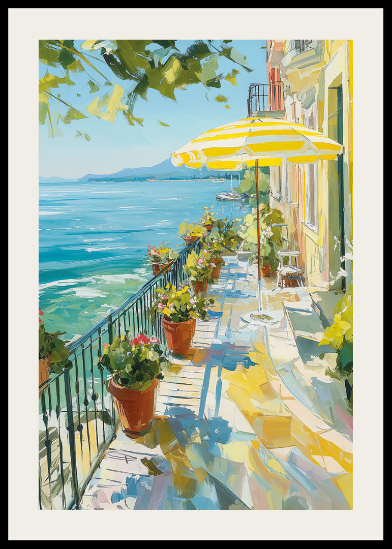 Solig terrass vid kristallklart vatten fyller rummet med sommarlugn-12