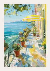 Solig terrass vid kristallklart vatten fyller rummet med sommarlugn-3