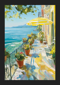 Solig terrass vid kristallklart vatten fyller rummet med sommarlugn-5