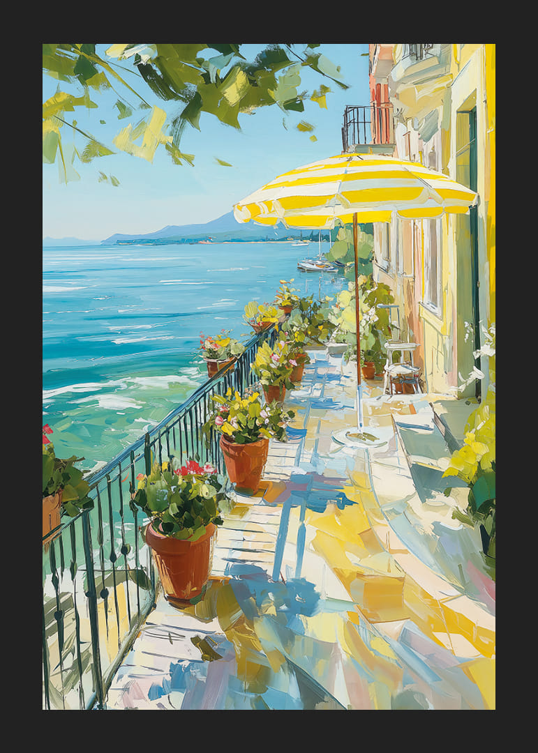 Solig terrass vid kristallklart vatten fyller rummet med sommarlugn-12