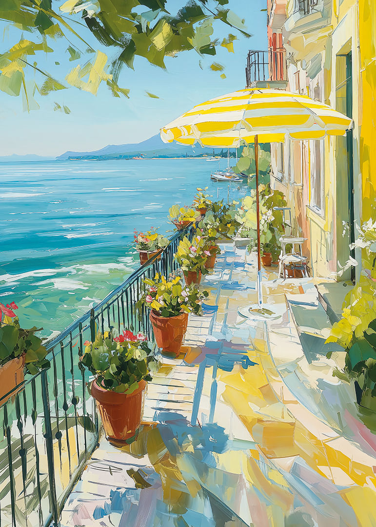 Solrig terrasse ved krystalklart vand fylder rummet med sommerro-12