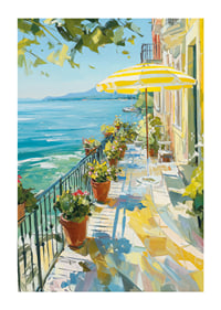 Die sonnige Terrasse am kristallklaren Wasser erfüllt den Raum mit sommerlicher Ruhe.-1