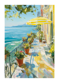 Solrig terrasse ved krystalklart vand fylder rummet med sommerro-1