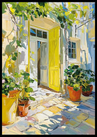 Klar solskin oplyser en farverig og livlig gårdhave-2