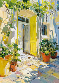 Klar solskin oplyser en farverig og livlig gårdhave-3