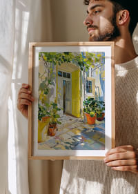 Klar solskin oplyser en farverig og livlig gårdhave-4