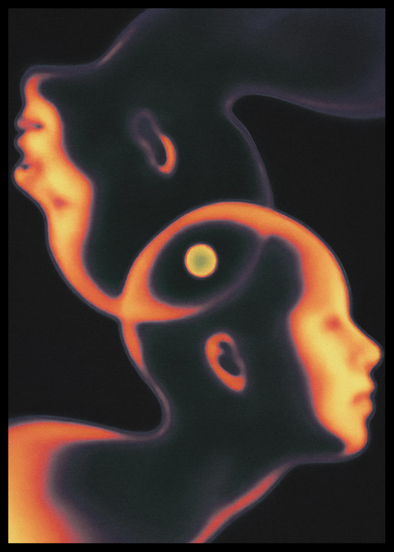 Dos siluetas luminosas forman una escena surrealista y mágica-12
