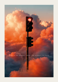 A red light floats among dramatic clouds in an enchanting sky-3