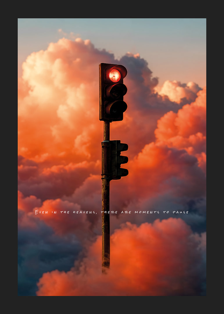 Une lumière rouge flotte parmi des nuages ​​dramatiques dans un ciel enchanteur-12