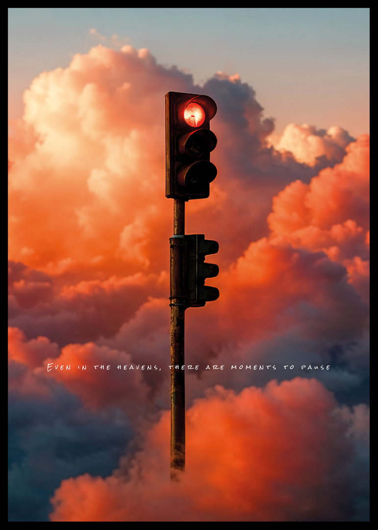 Une lumière rouge flotte parmi des nuages ​​dramatiques dans un ciel enchanteur-12