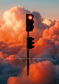 Une lumière rouge flotte parmi des nuages ​​dramatiques dans un ciel enchanteur-7