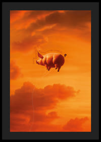 Pig floating towards sunset in dream landscape-4