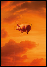 Świnia dryfująca w stronę zachodzącego słońca w krajobrazie marzeń-2