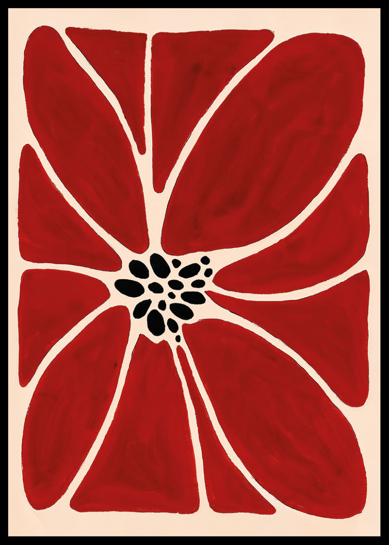 Djup röd blomma med svart centrum sprider liv och energi-12