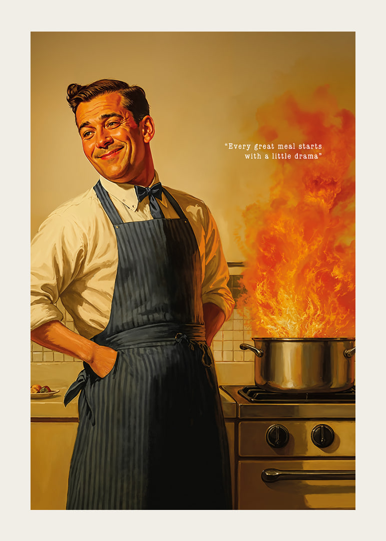 A chef in the middle of a dramatic cooking situation-12