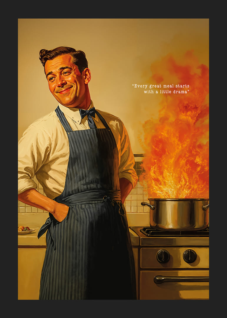 A chef in the middle of a dramatic cooking situation-12