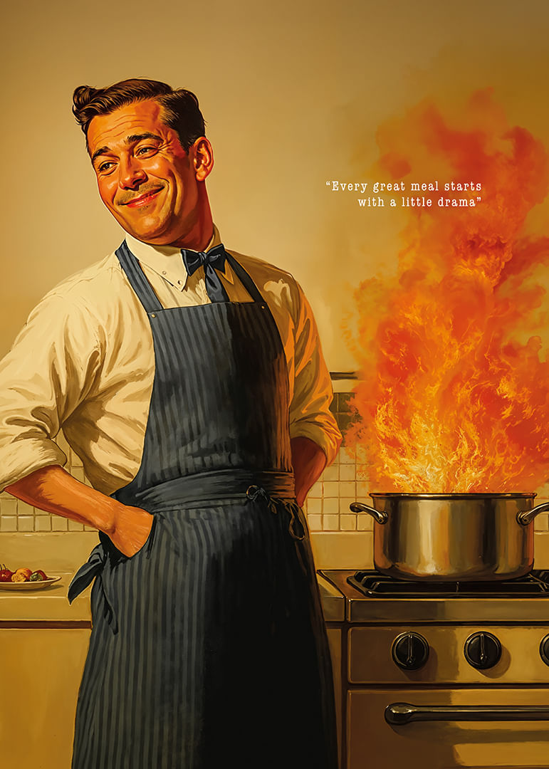 A chef in the middle of a dramatic cooking situation-12