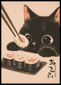 Nyfiken katt ser på sushi med stora, glada ögon-2