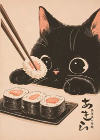 Curious cat looks at sushi with big, happy eyes-7