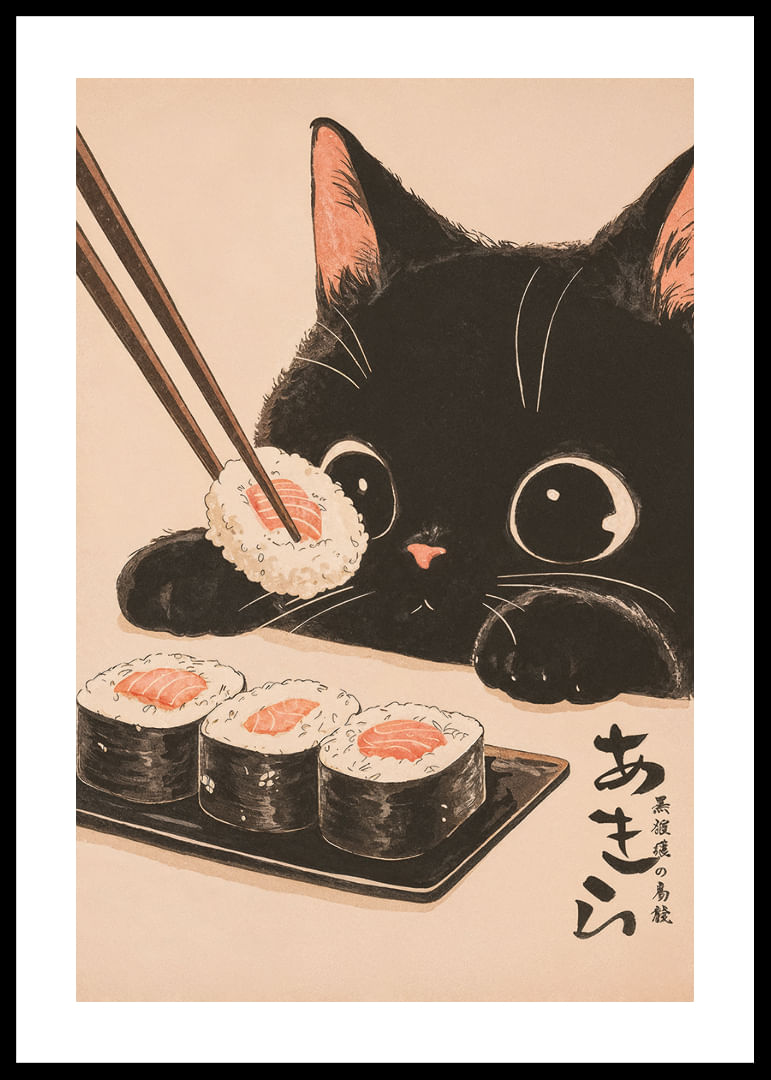 Nyfiken katt ser på sushi med stora, glada ögon-12