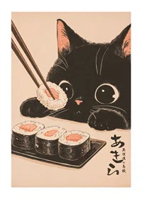 Curious cat looks at sushi with big, happy eyes-1