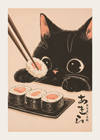 Nyfiken katt ser på sushi med stora, glada ögon-3