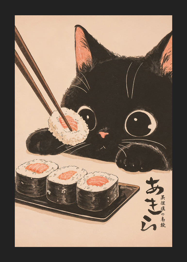 Curious cat looks at sushi with big, happy eyes-12