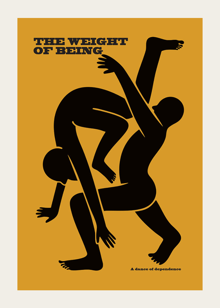 Two silhouettes in a dynamic dance on a golden background-12