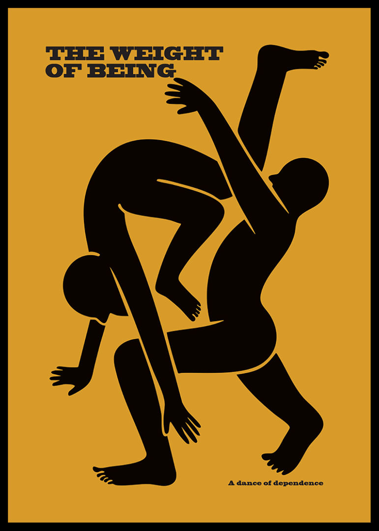 Two silhouettes in a dynamic dance on a golden background-12