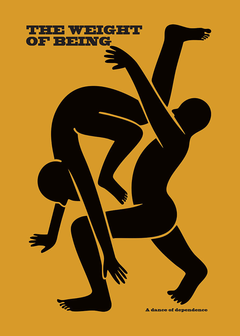 Two silhouettes in a dynamic dance on a golden background-12