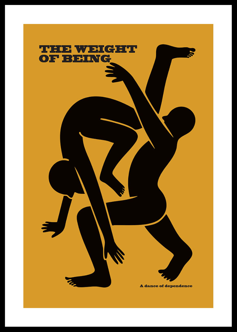 Two silhouettes in a dynamic dance on a golden background-12