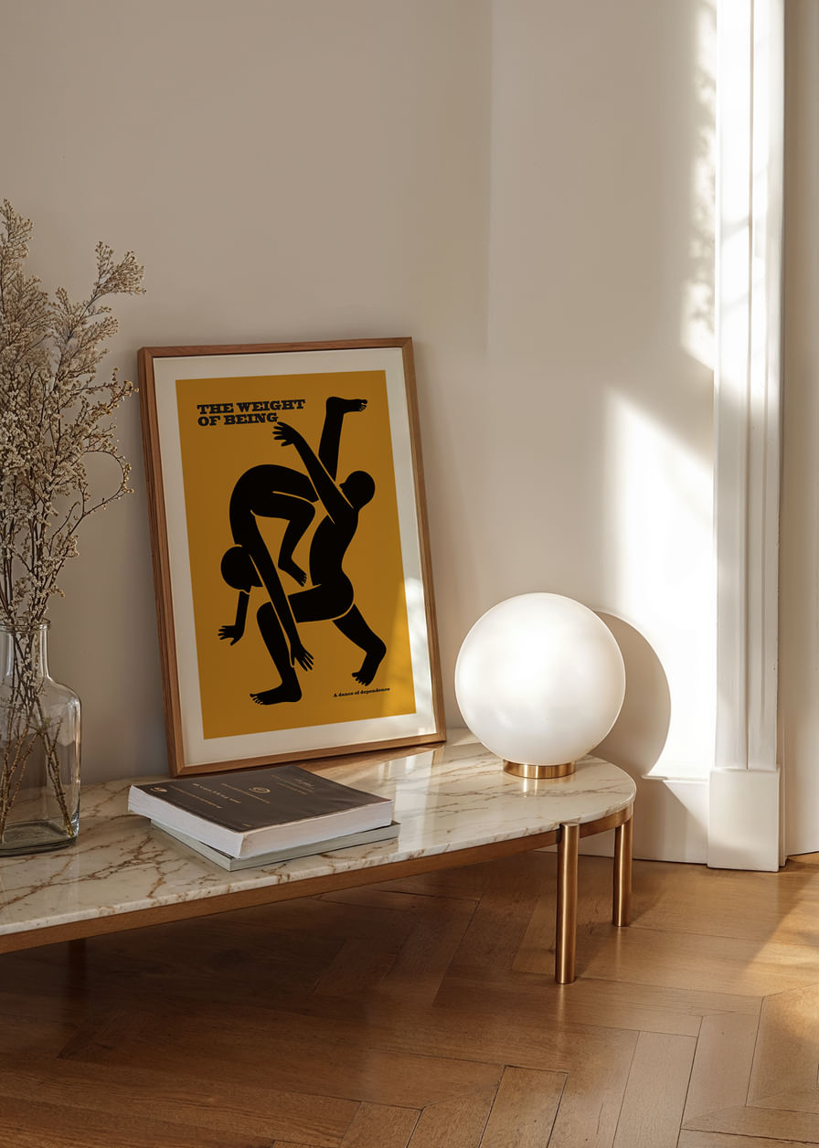 Two silhouettes in a dynamic dance on a golden background-12