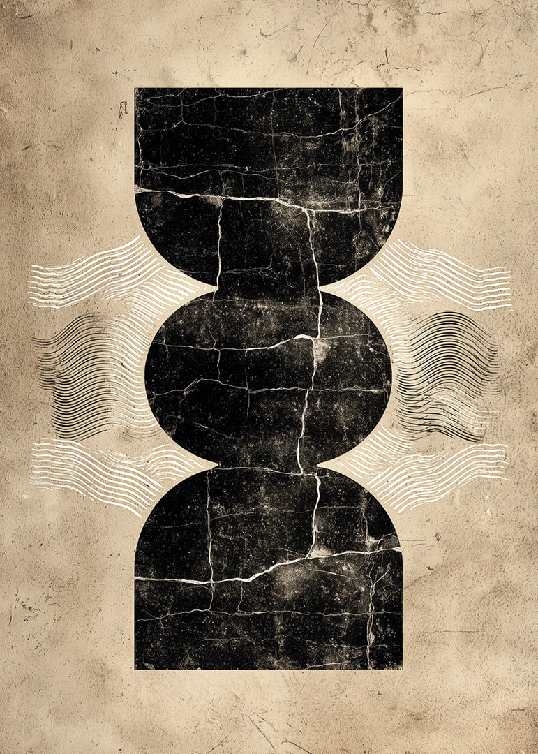 Elegante póster con misteriosas formas geométricas sobre un fondo vintage.-12