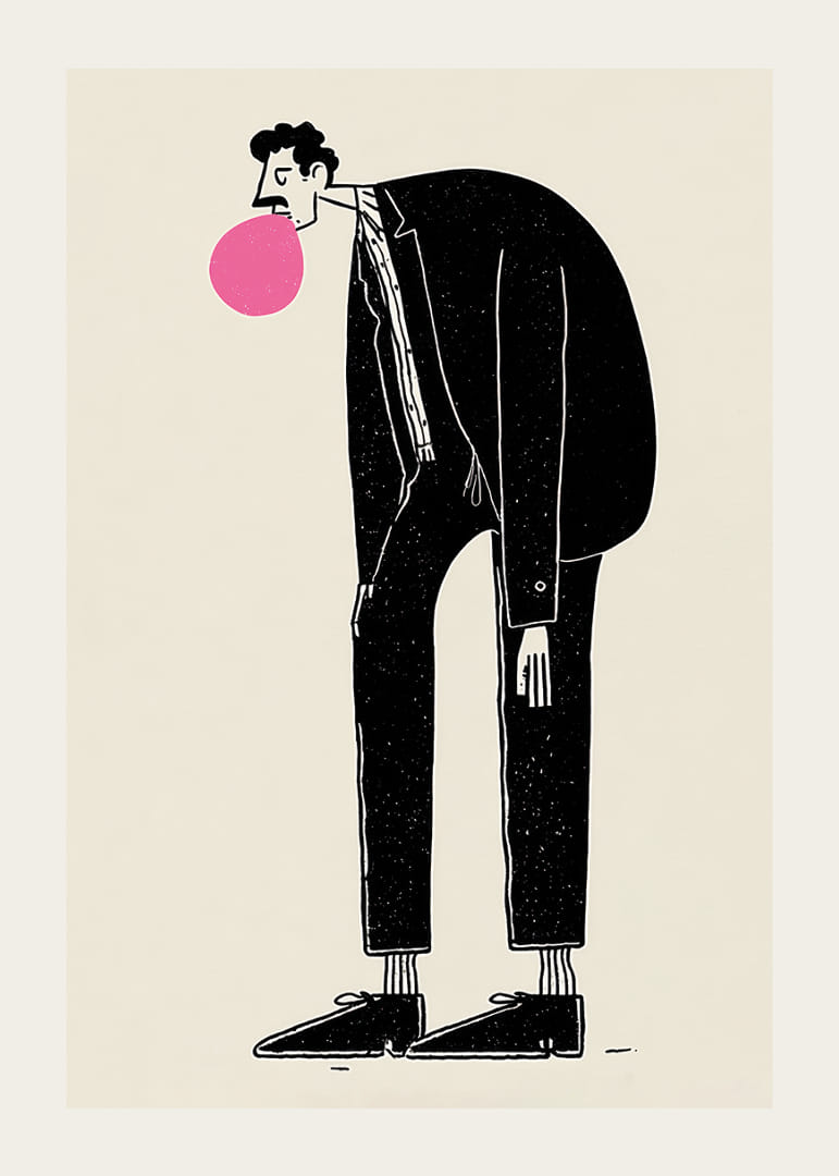 Lekfull figur med rosa tuggummi och stilrent uttryck-12