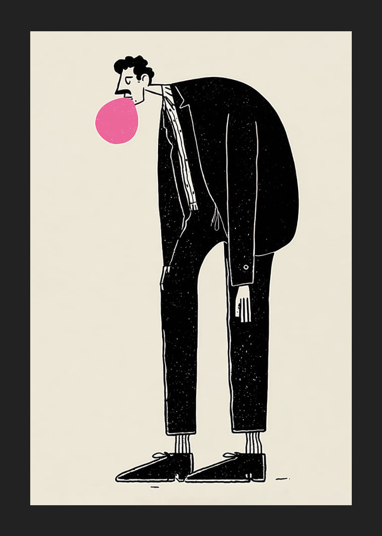 Lekfull figur med rosa tuggummi och stilrent uttryck-12