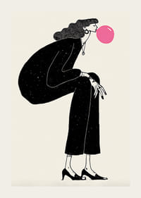 Stilren poster med en kvinna i tankfull pose och rosa bubbla-3