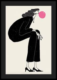 Stilren poster med en kvinna i tankfull pose och rosa bubbla-4