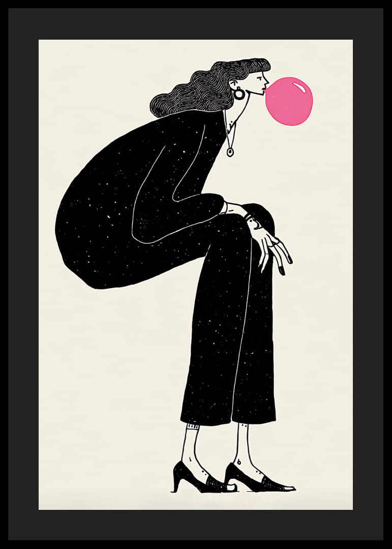 Stilren poster med en kvinna i tankfull pose och rosa bubbla-12