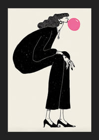 Stilren poster med en kvinna i tankfull pose och rosa bubbla-5