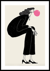 Stilfuld plakat med en kvinde i en tankefuld positur og en lyserød boble-0