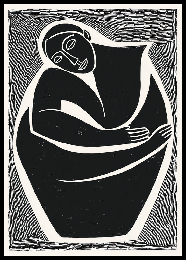 Een krachtige zwart-witposter die introspectie uitstraalt-12