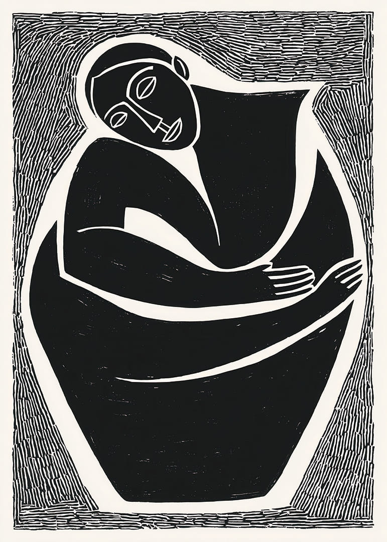 Een krachtige zwart-witposter die introspectie uitstraalt-12